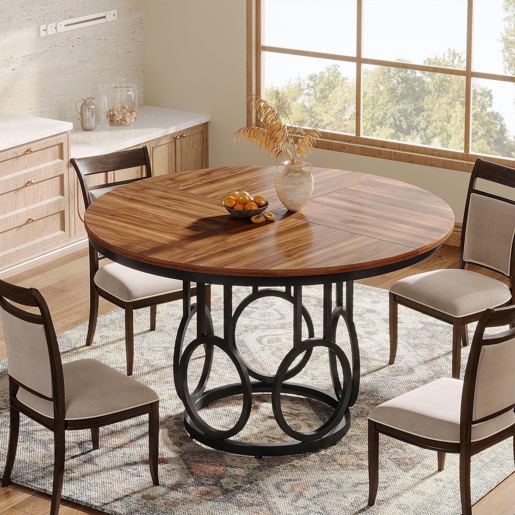 47" Wood Dining Table, Round Kitchen Table for 4 - 6 People Tribesigns