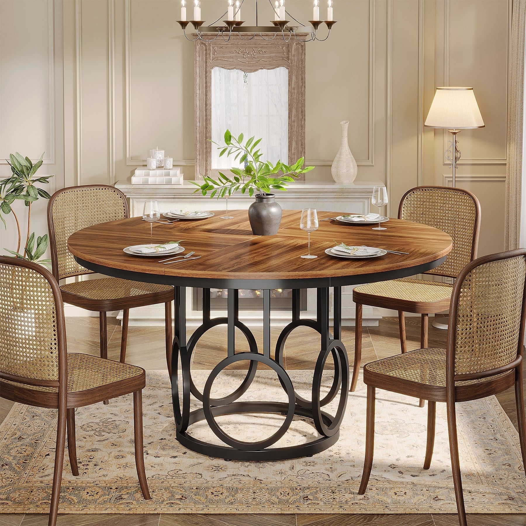 47" Wood Dining Table, Round Kitchen Table for 4 - 6 People Tribesigns