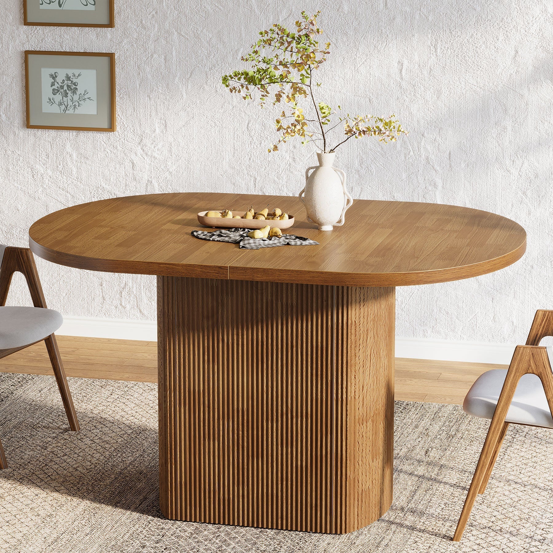 47.24" Dining Table, Oval Kitchen Dinner Table With Hollow Base for 4 People