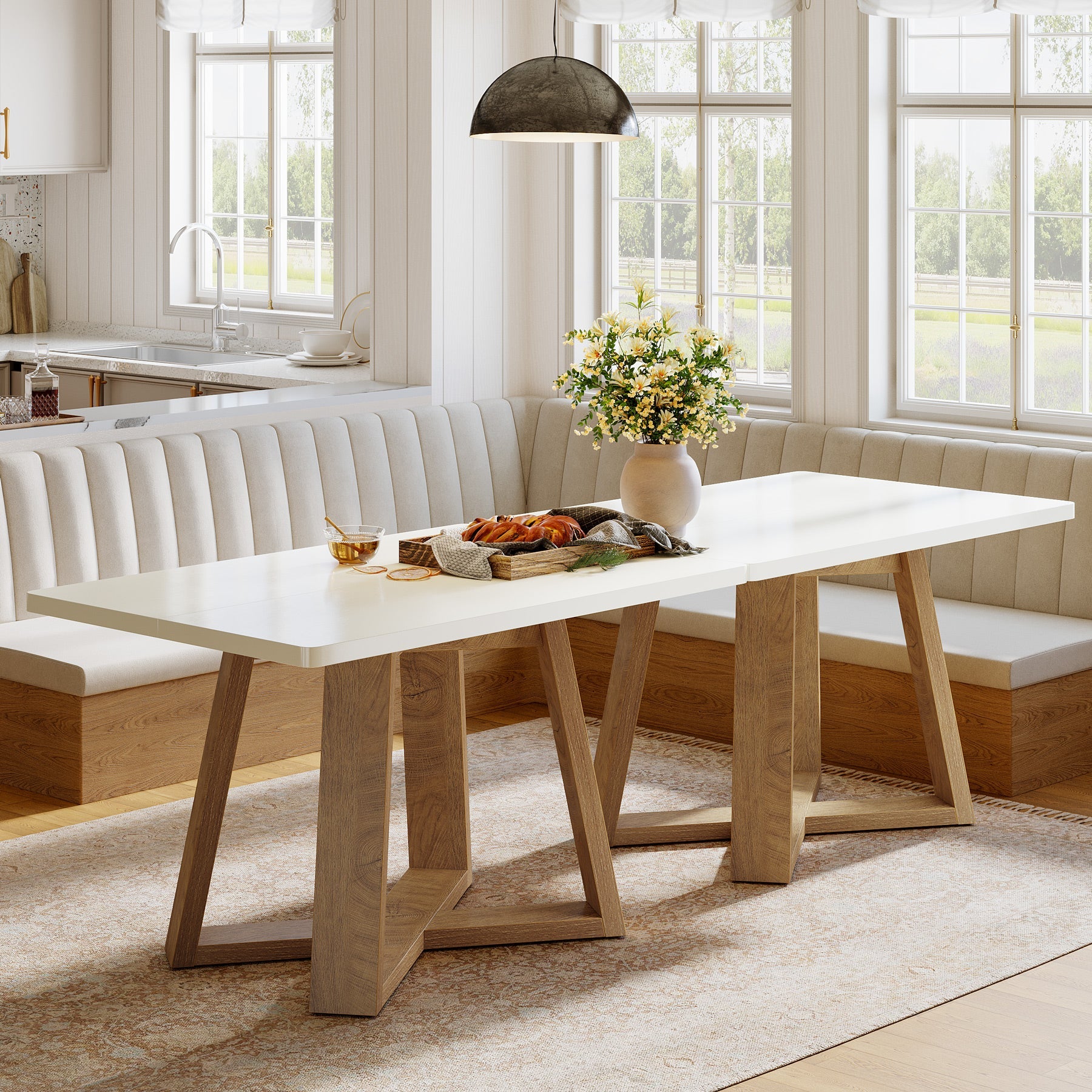 47" Rectangular Dining Table, Modern Kitchen Dinner Table for 4 People