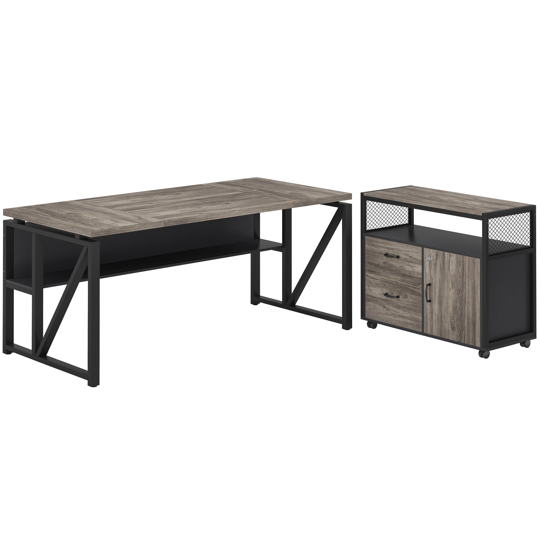 63" Computer Desk with Mobile Cabinet, L-Shaped Desk for Home Office