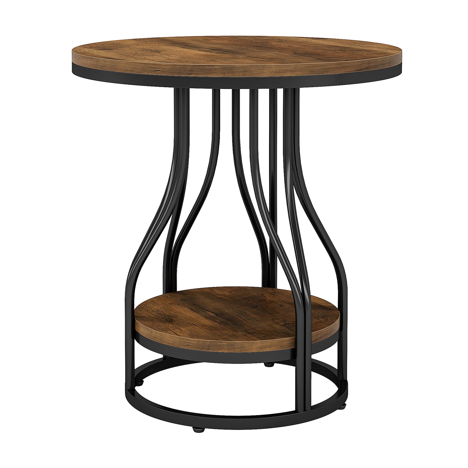 2-Tier End Table, Round Sofa Side Table with Metal Frame