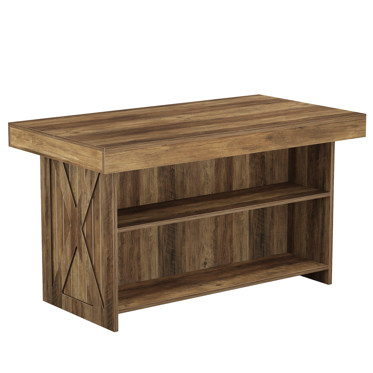 55" Kitchen Island with Storage Shelves, Farmhouse Island Table for Dining Room