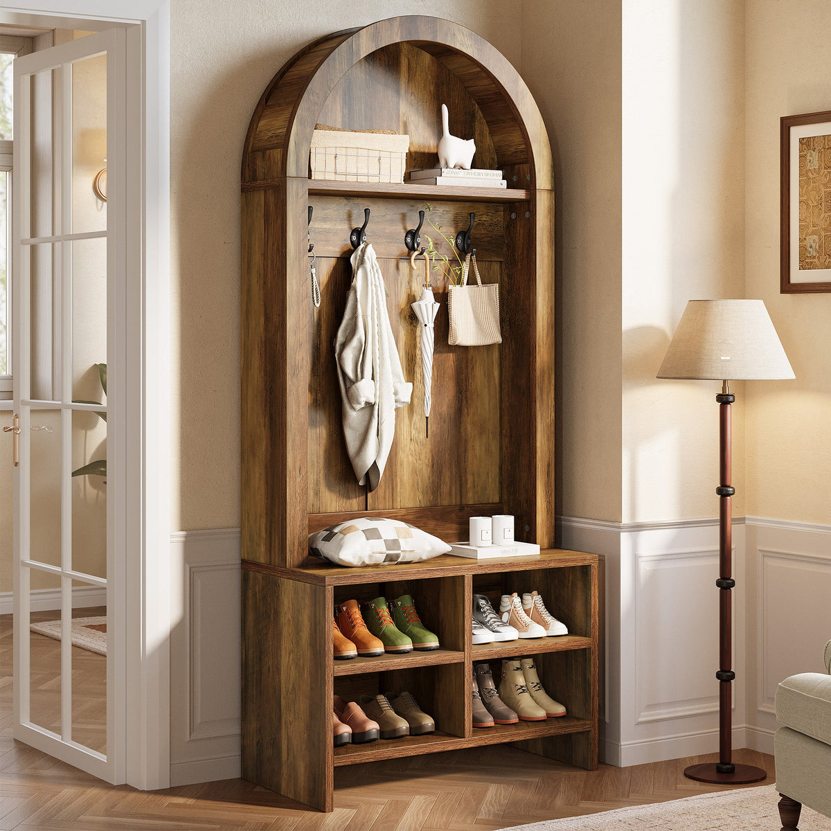 70.87“ Arched Hall Tree with Bench and Shoe Storage