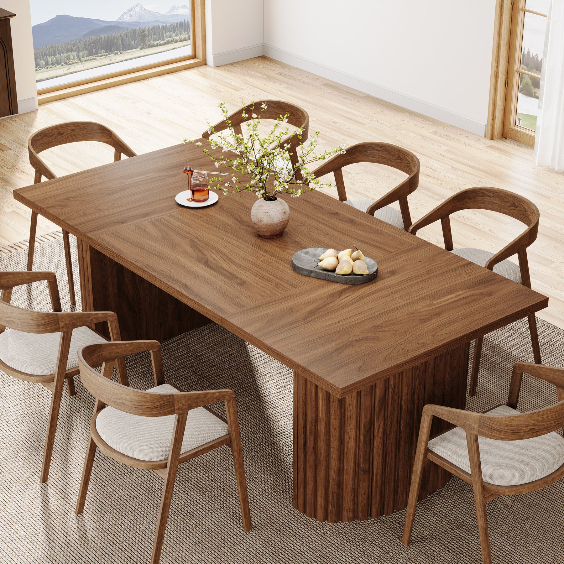 78.7" Dining Table, Rectangular Kitchen Table with Wooden Tabletop for 6-8 People