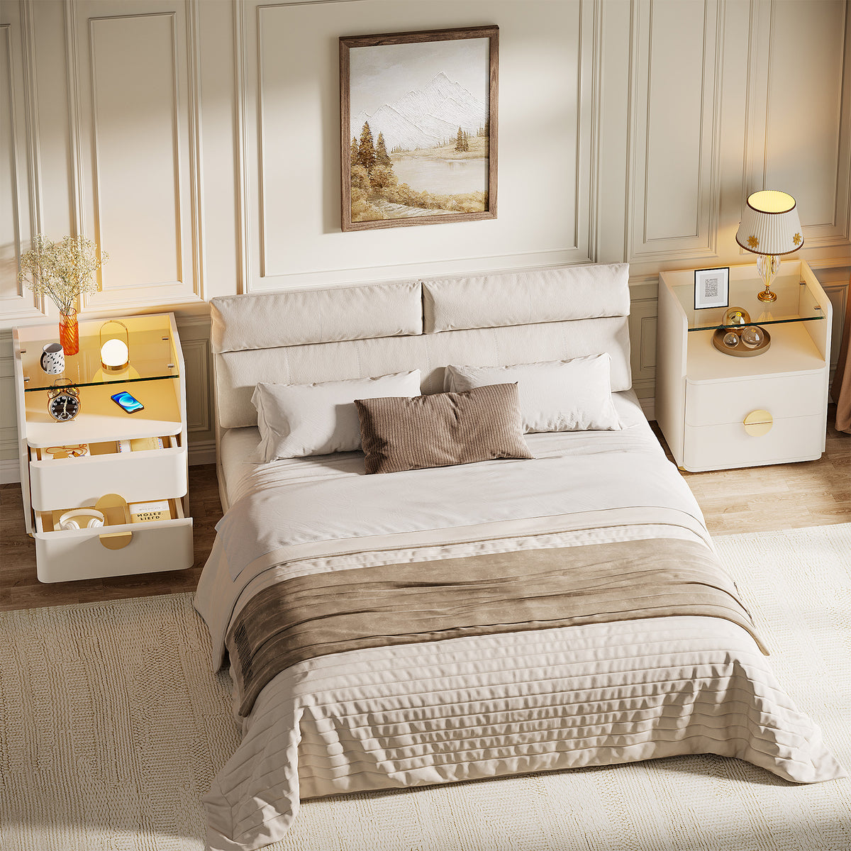 2-Drawer Nightstand, Modern Bedside Table with Open Shelf for Bedroom