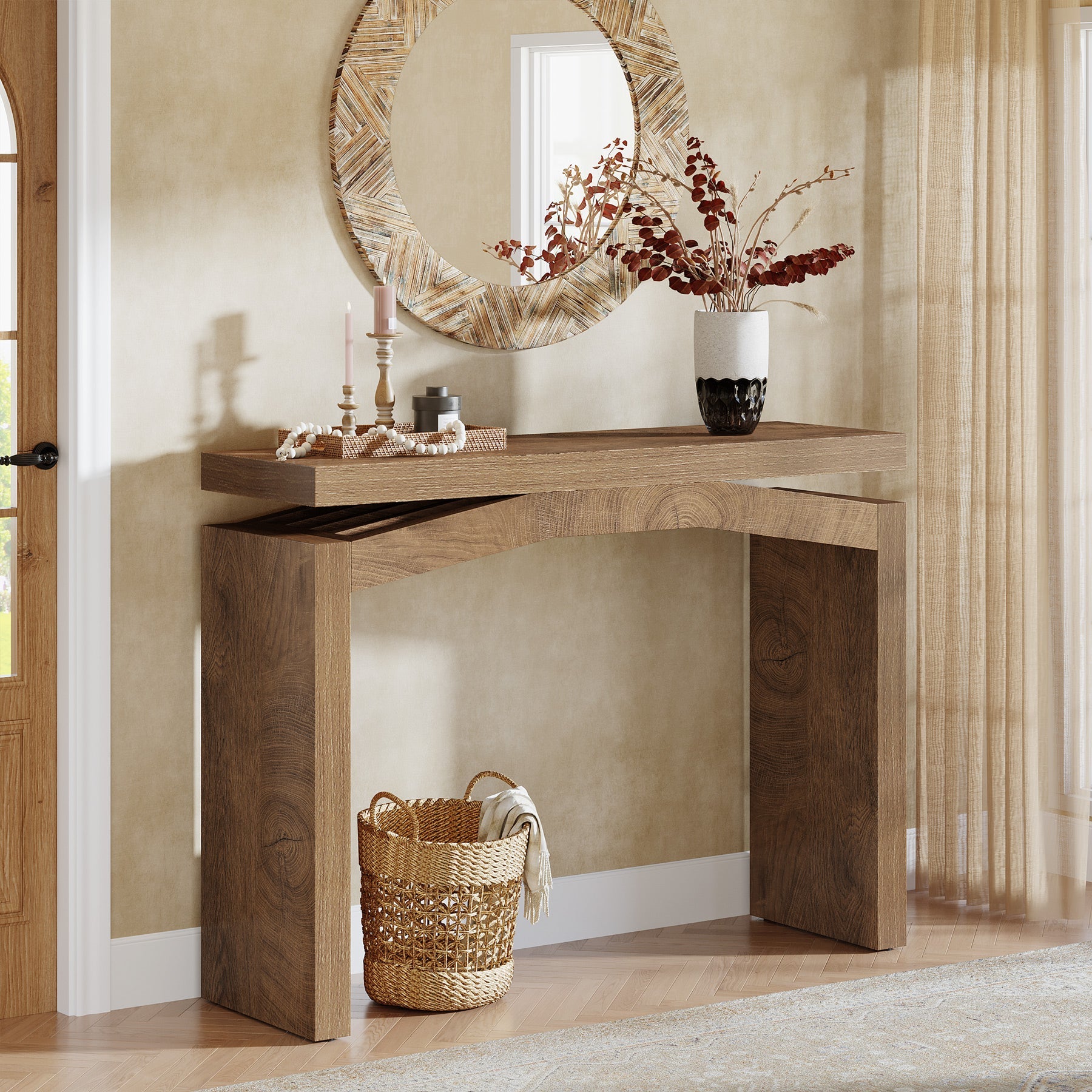 39.4" Farmhouse Console Table, Narrow Entryway Sofa Table with Hollow Design for Hallway