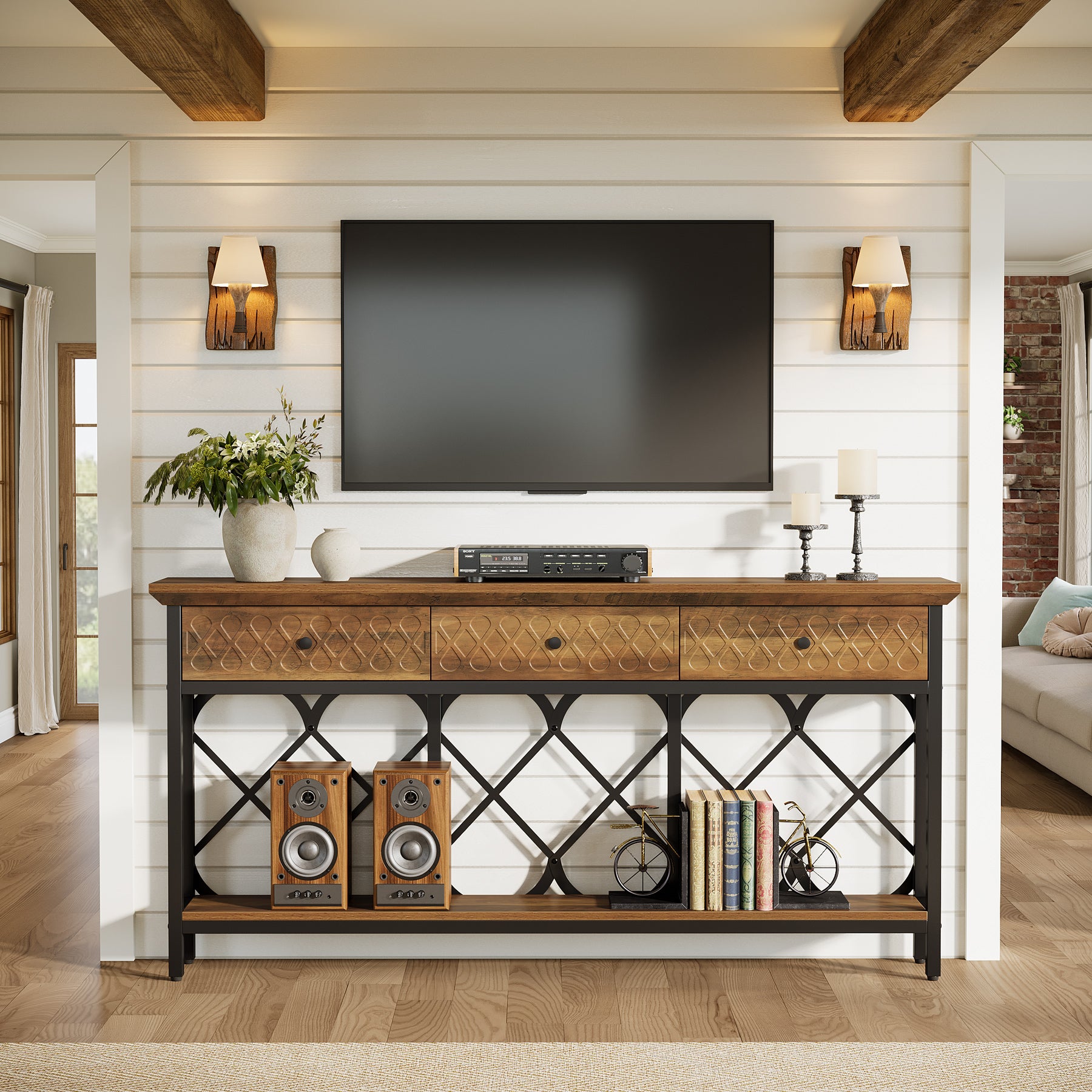 70.9" Console Table, 2-Tier Entryway Sofa Table with 3 Drawers for Hallway