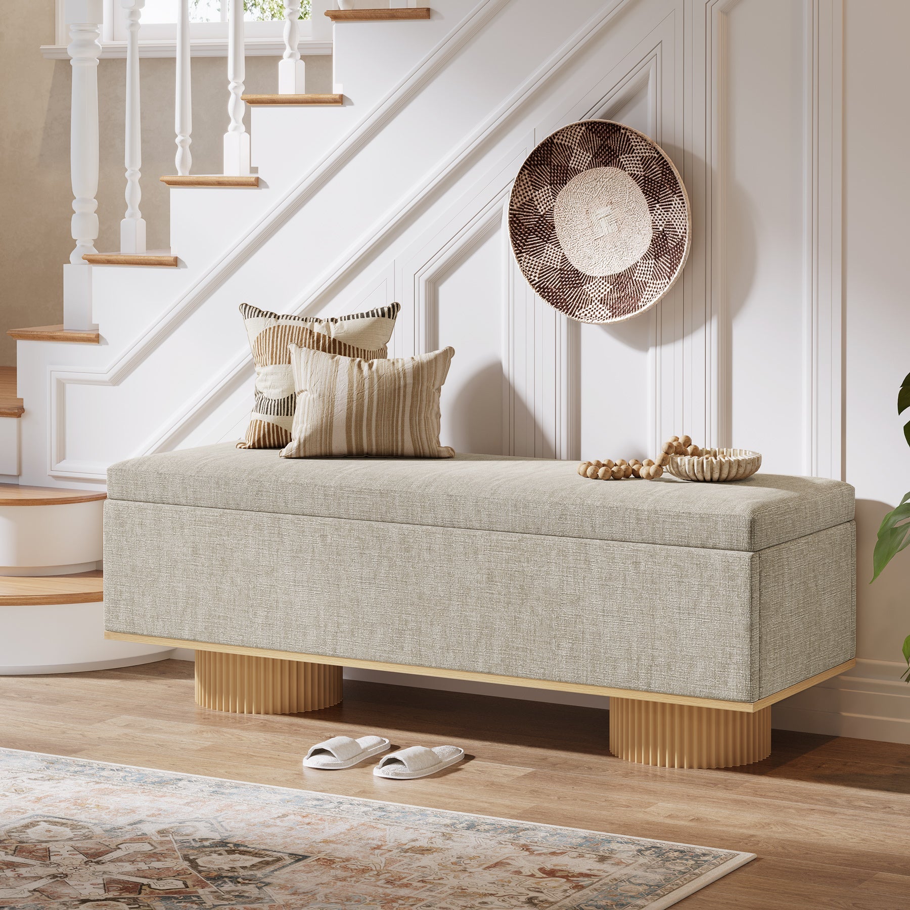 50.4" Shoe Bench, Upholstered Entryway Bench with Flip Up Storage
