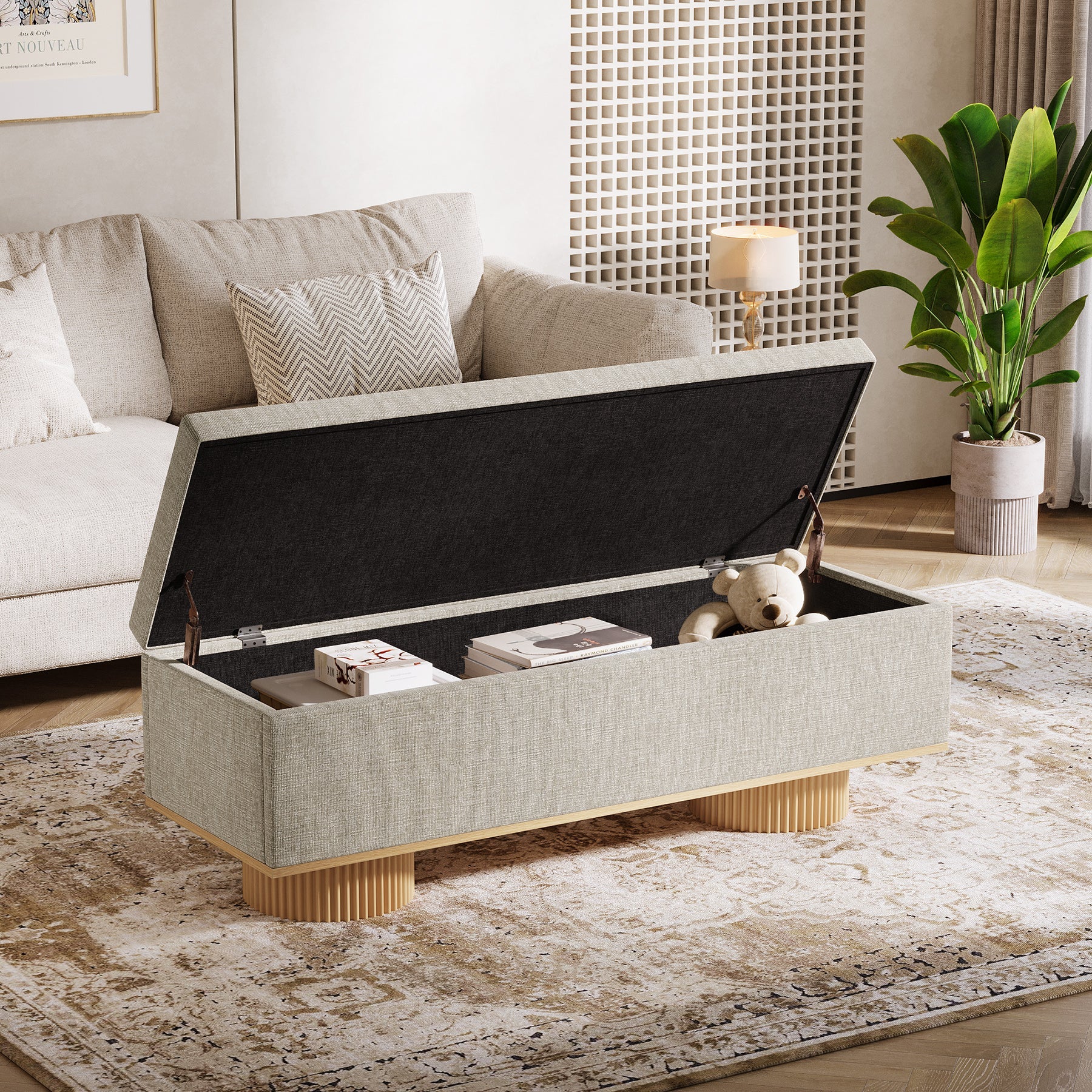 50.4" Shoe Bench, Upholstered Entryway Bench with Flip Up Storage