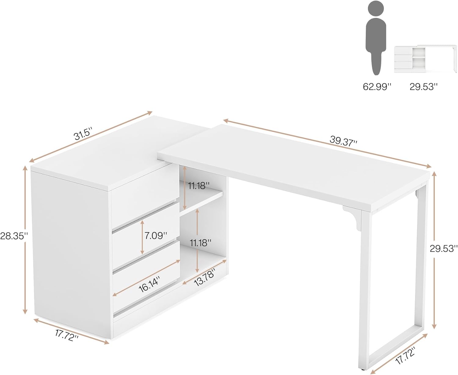 Modern Makeup Vanity, Dressing Table With 3 Drawers & Storage Shelves