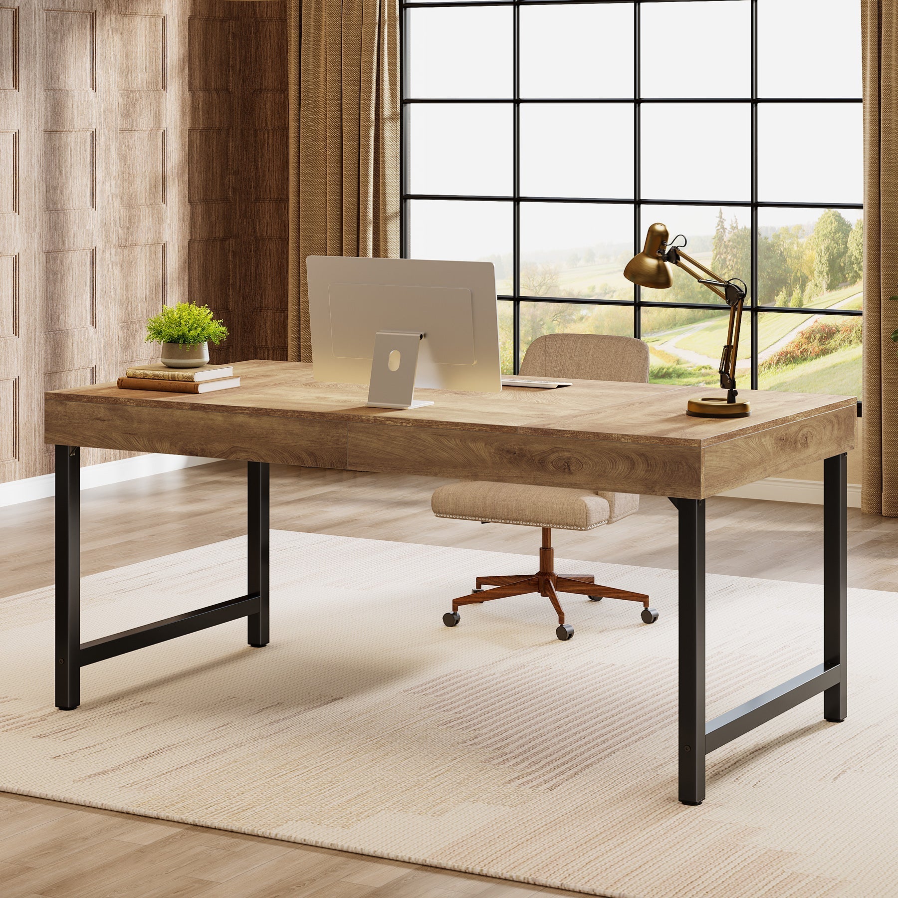 55" Executive Desk, Simple Computer Desk for Home Office Tribesigns