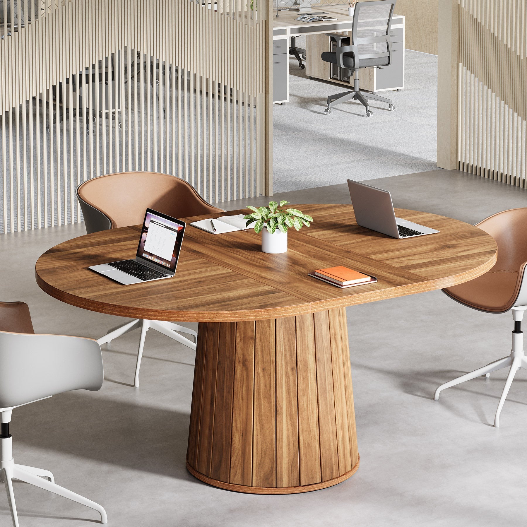 55" Oval Meeting Table, Wood Conference Table For 6 People Tribesigns