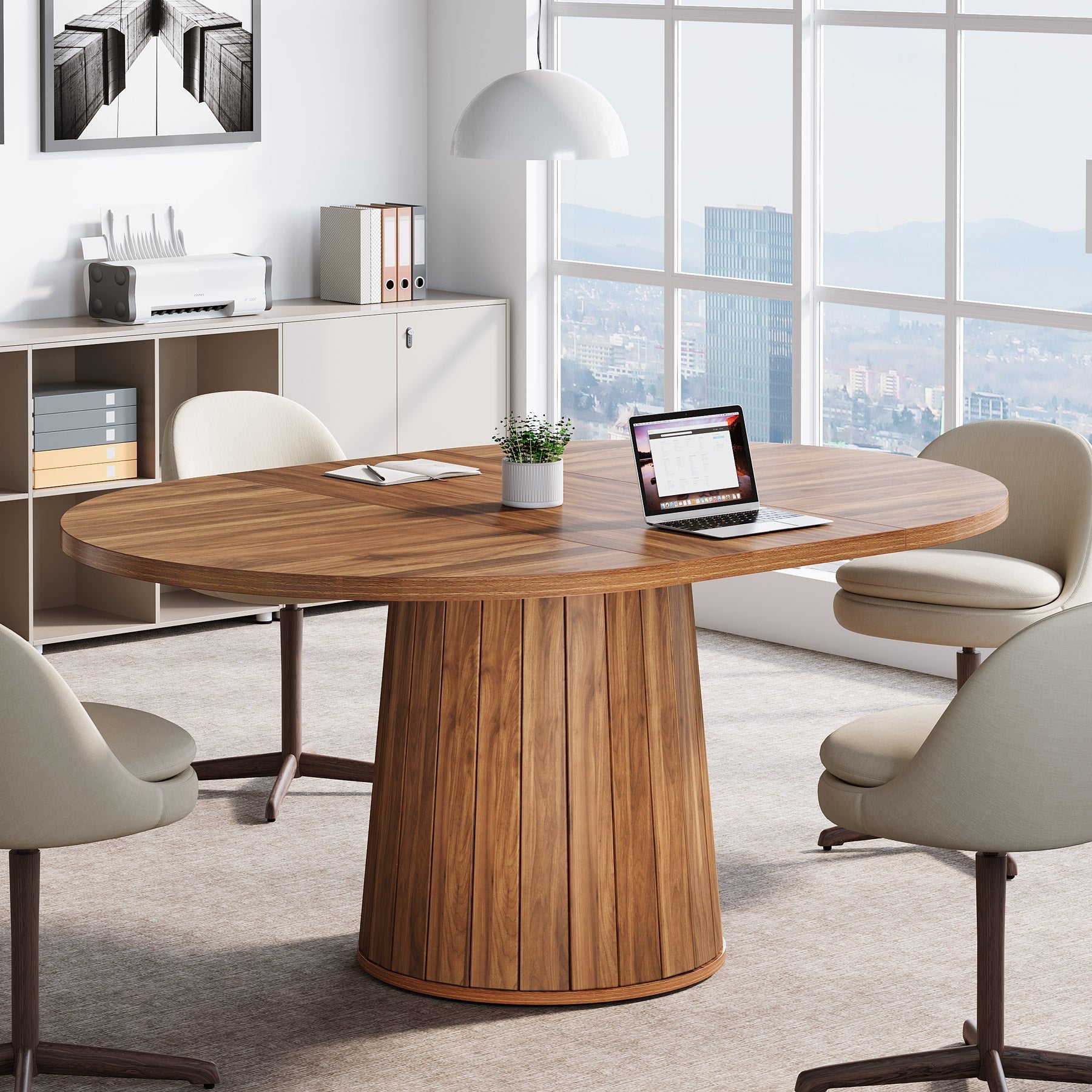 55" Oval Meeting Table, Wood Conference Table For 6 People Tribesigns