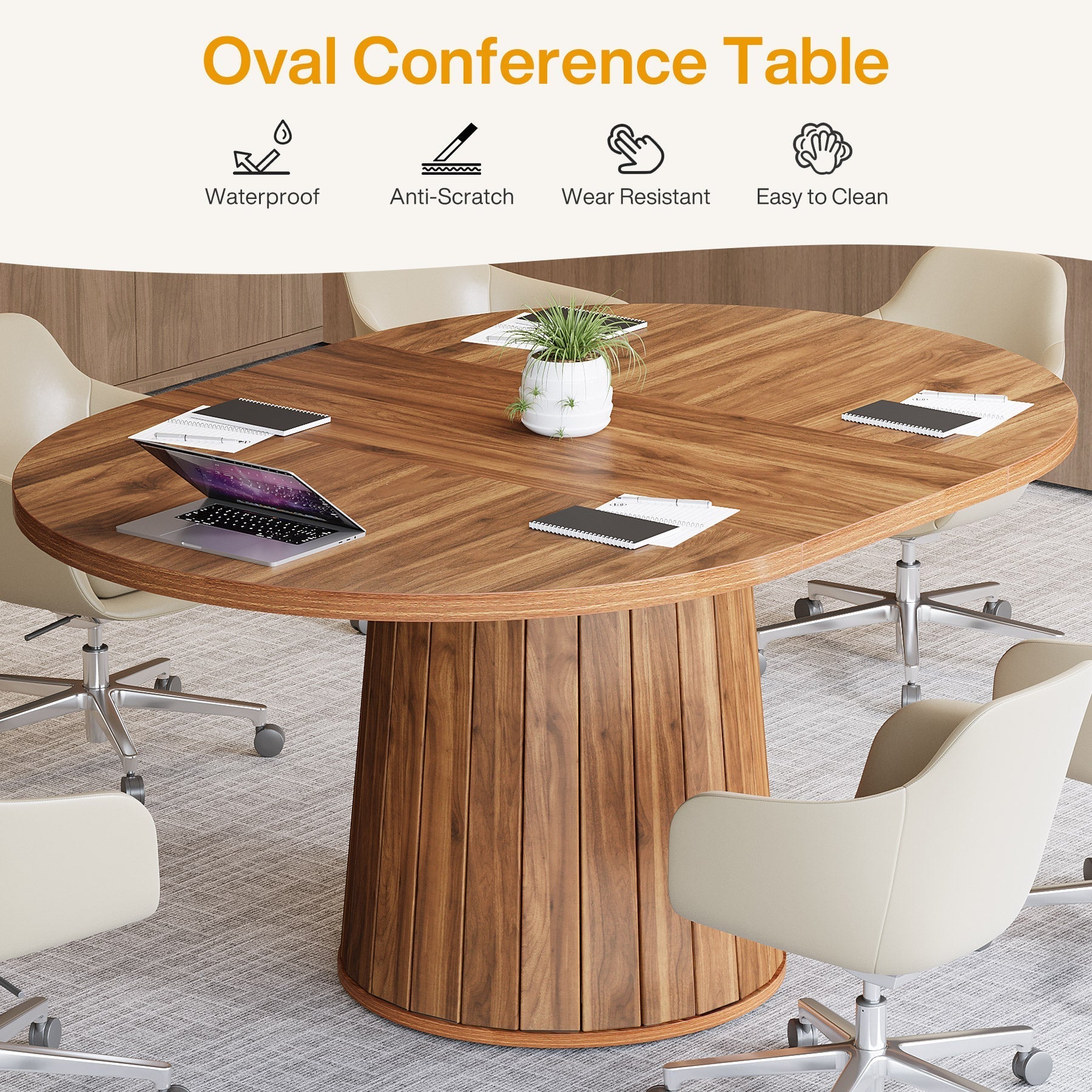55" Oval Meeting Table, Wood Conference Table For 6 People Tribesigns