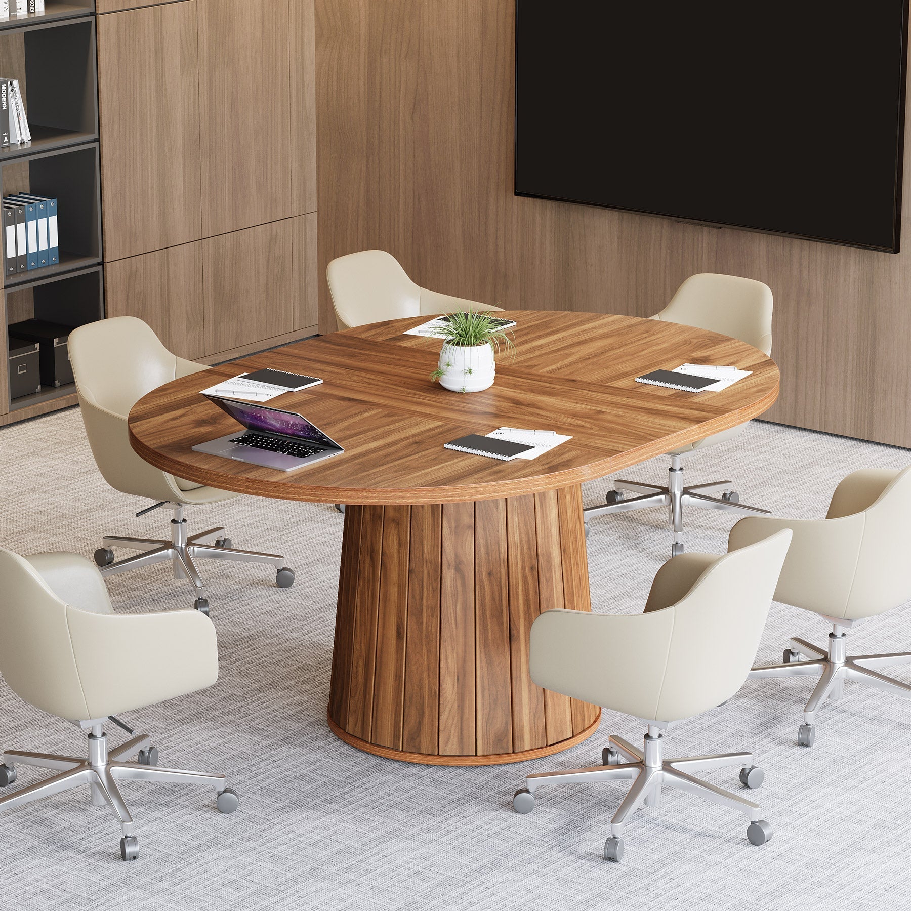 55" Oval Meeting Table, Wood Conference Table For 6 People Tribesigns