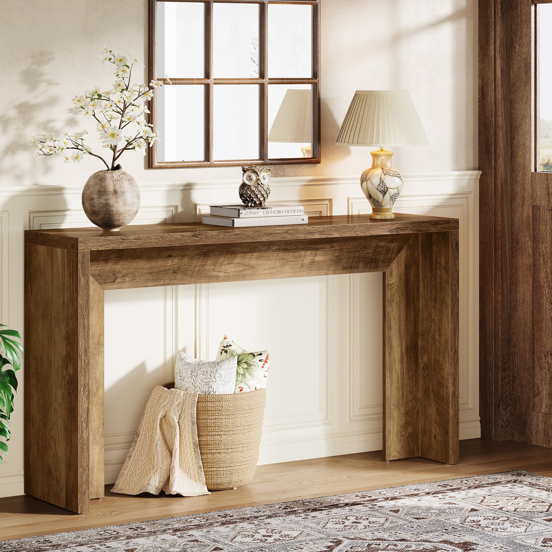 55" Rustic Console Table, Farmhouse Sofa Table Hallway Table Tribesigns