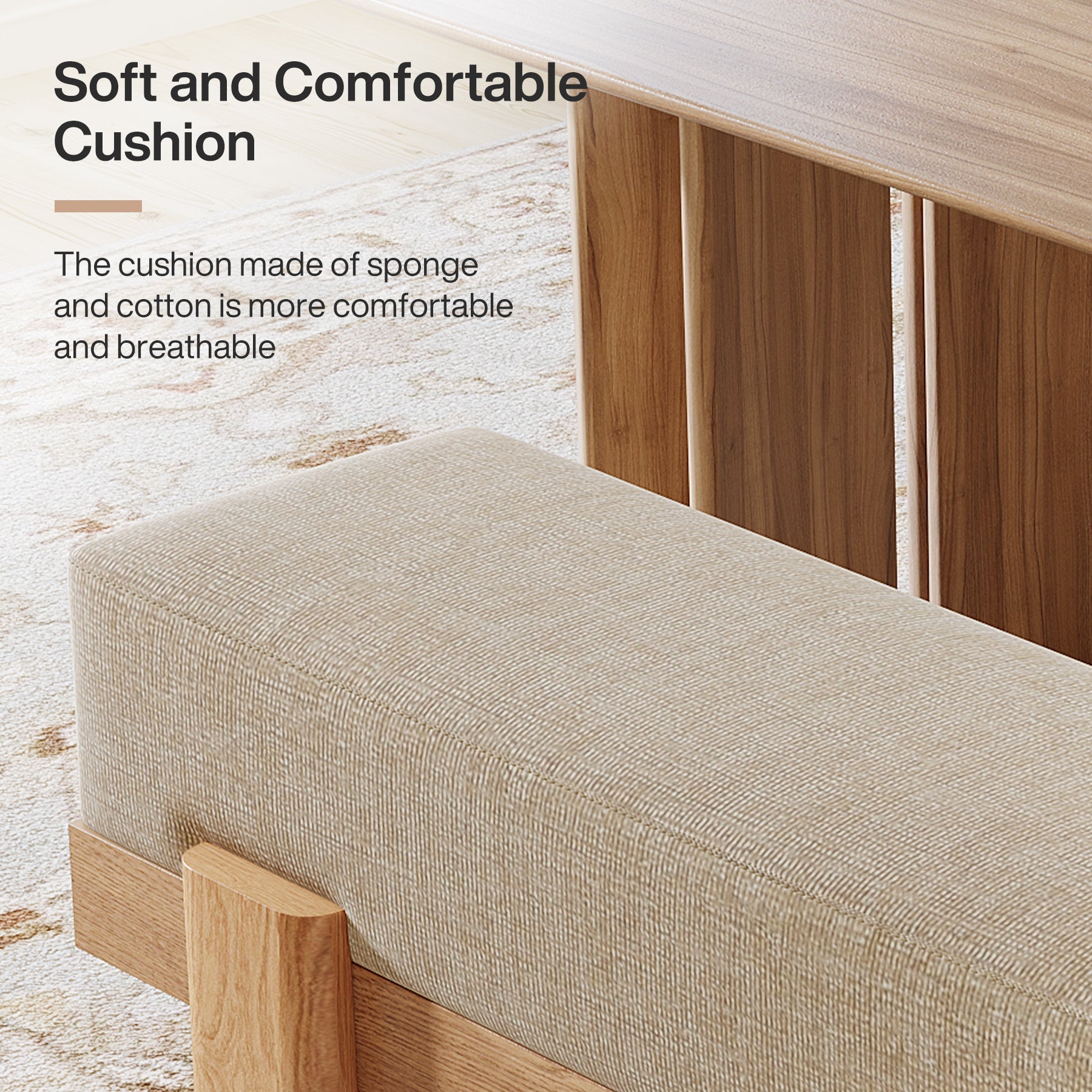 55" Dining Bench, Modern Upholstered Kitchen Benches with Fabric Padded Seat