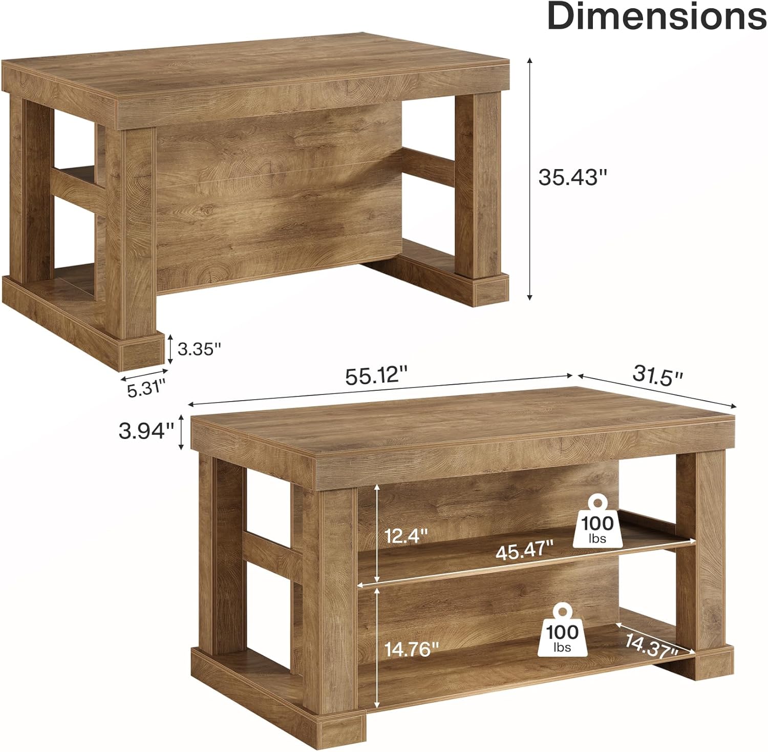 55" Home Bar Unit, 3 - Tier Pub Table Liquor Cabinet with Storage Shelves Tribesigns