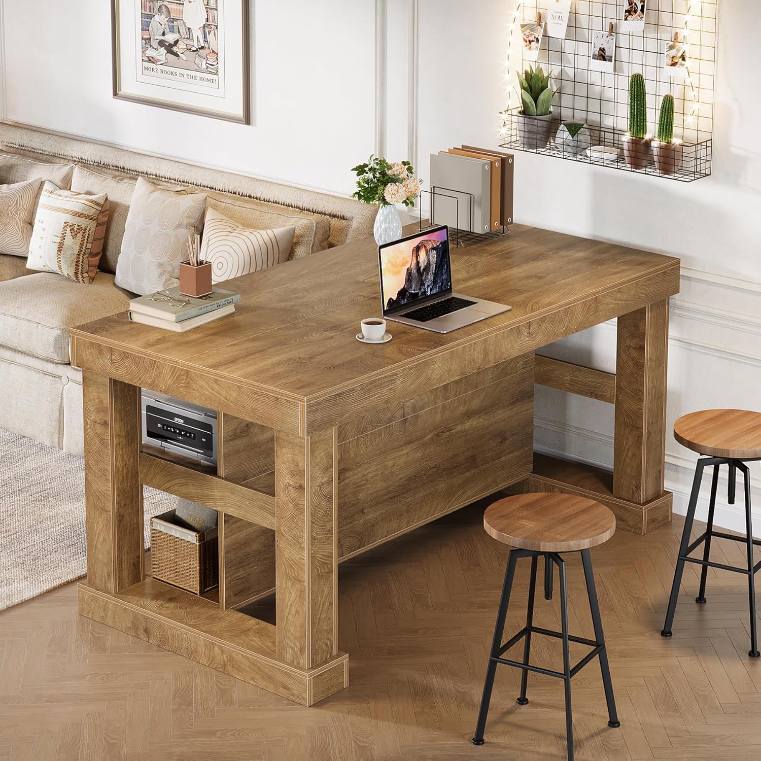 55" Home Bar Unit, 3 - Tier Pub Table Liquor Cabinet with Storage Shelves Tribesigns