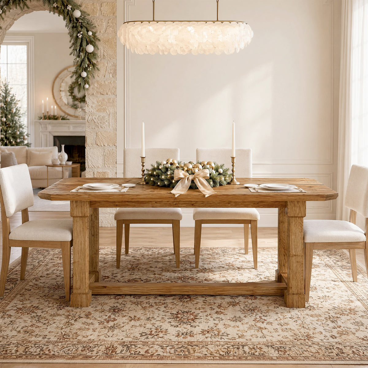 63" Solid Wood Dining Table for 4–6, Rectangular Kitchen Table with Heavy-Duty Legs