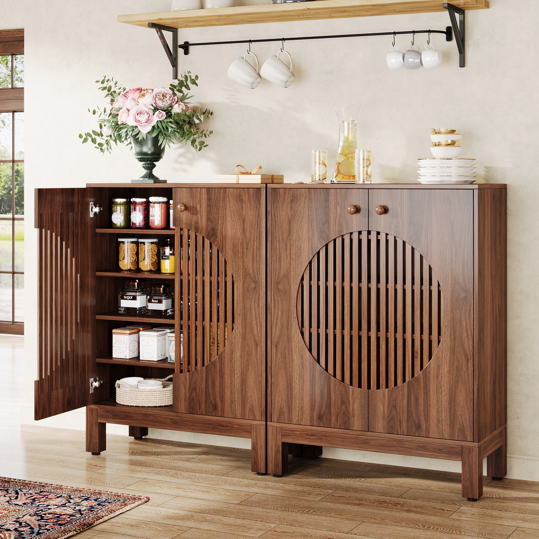 Farmhouse Sideboard Cabinet, Wooden Buffet Cabinet with Removable Shelves