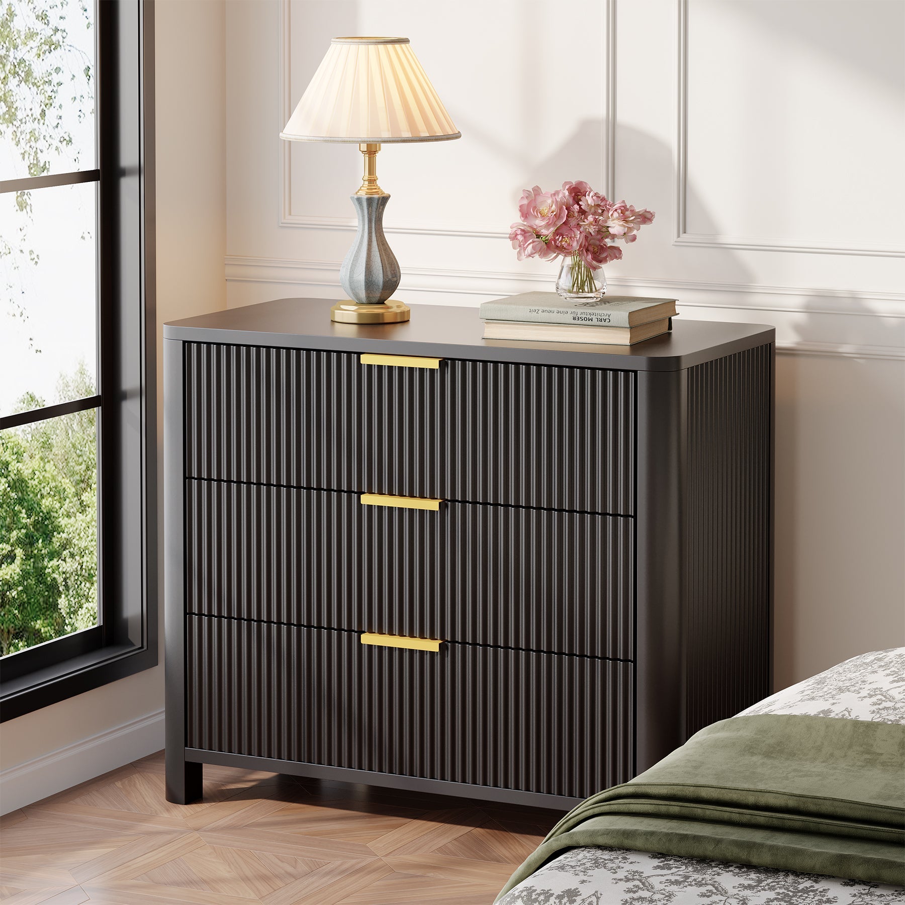 Oversized Nightstand, 31.5" Wide Bedside Table with 3 Drawers for Bedroom