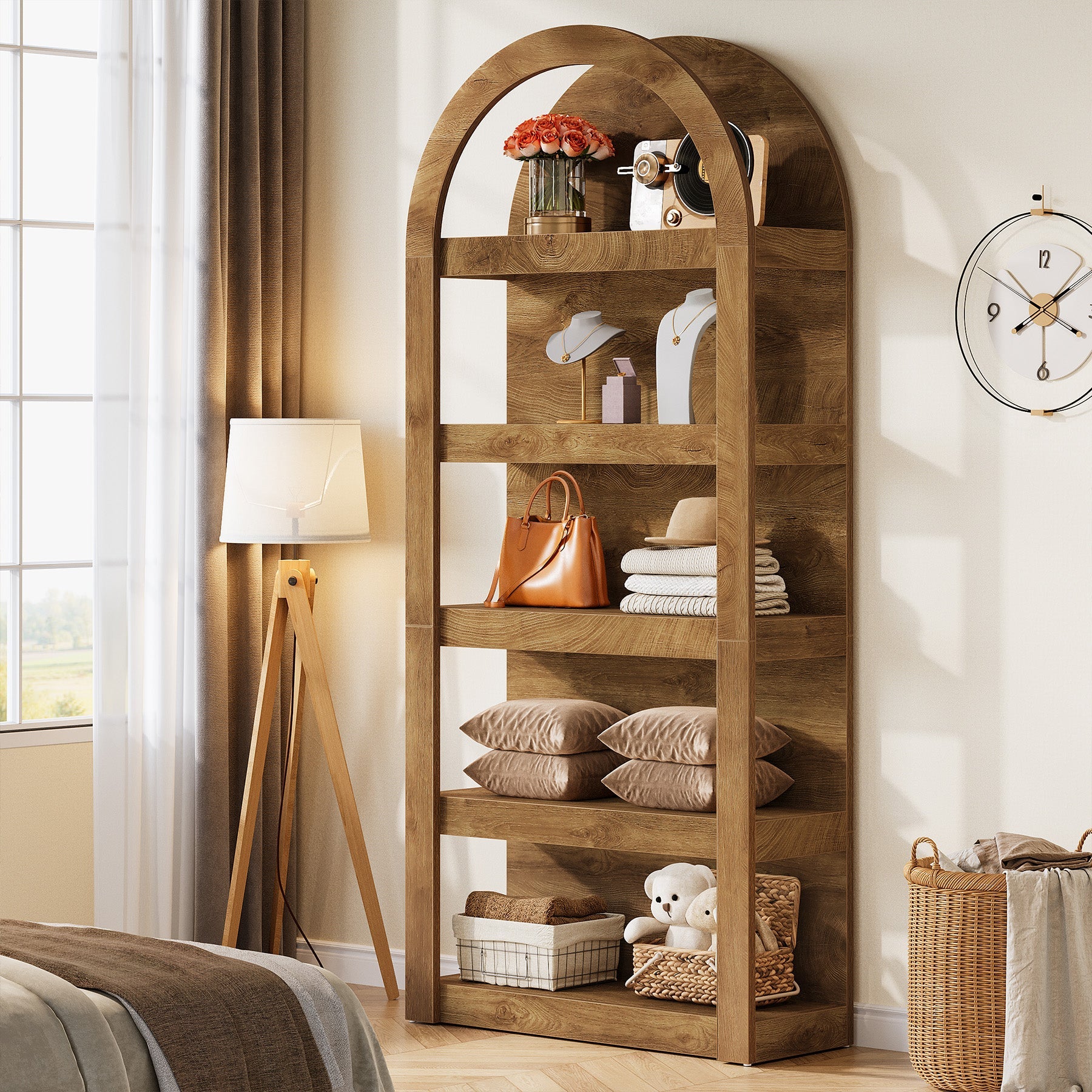5-Tier Arched Bookshelf, 71" Tall Rack Bookcase Display Shelf for Home Office