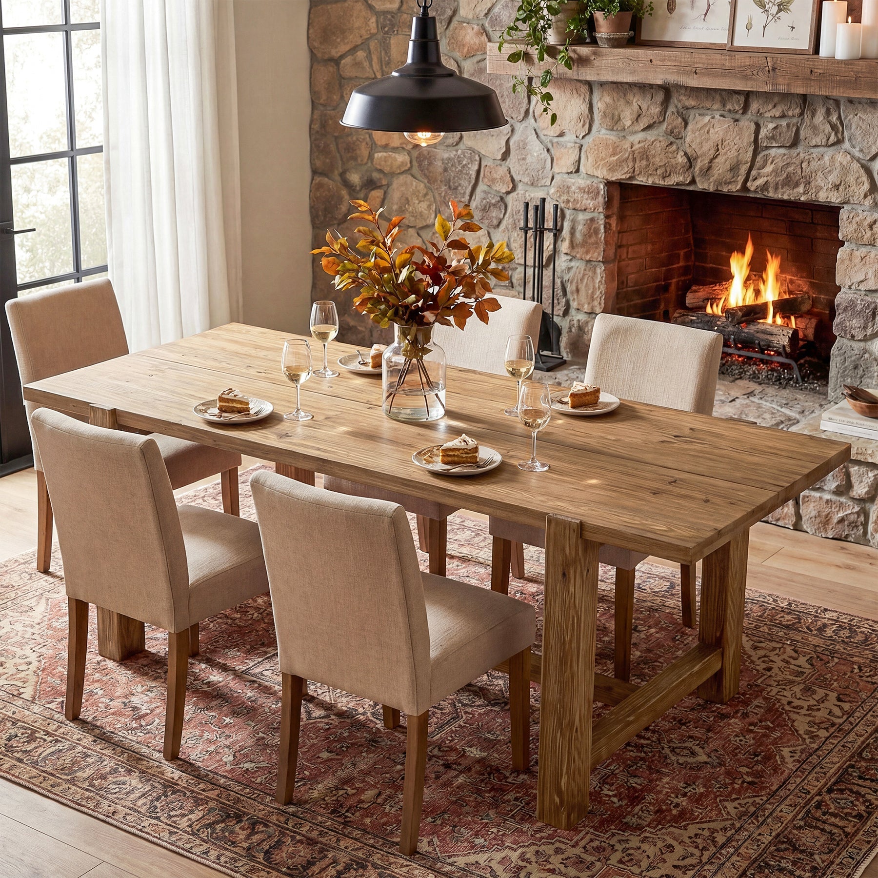 63" Solid Wood Dining Table, Rectangular Kitchen Table for Dining Room 4-6 People