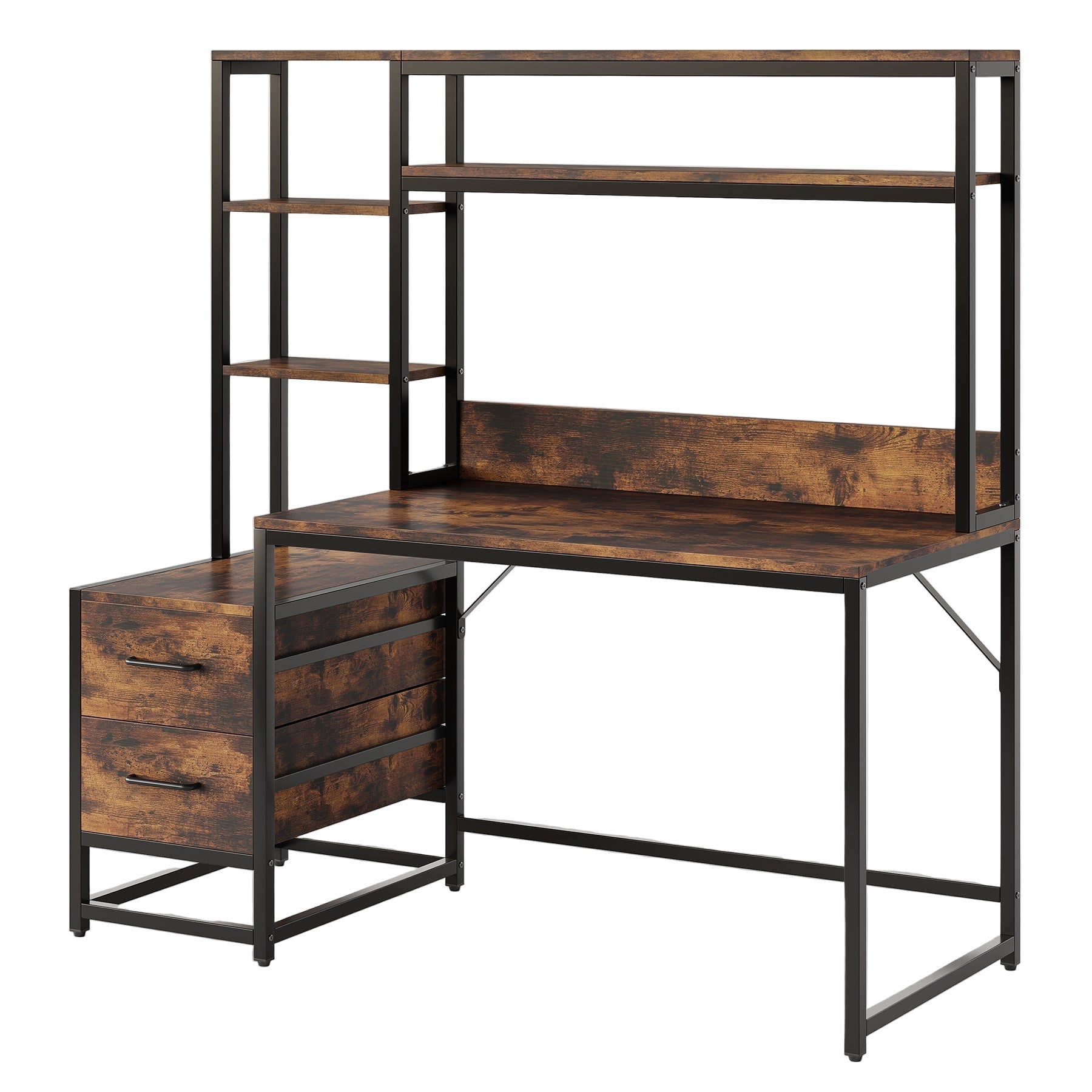 60" Tall Computer Desk Writing Table with 2 Drawers and Storage Shelves