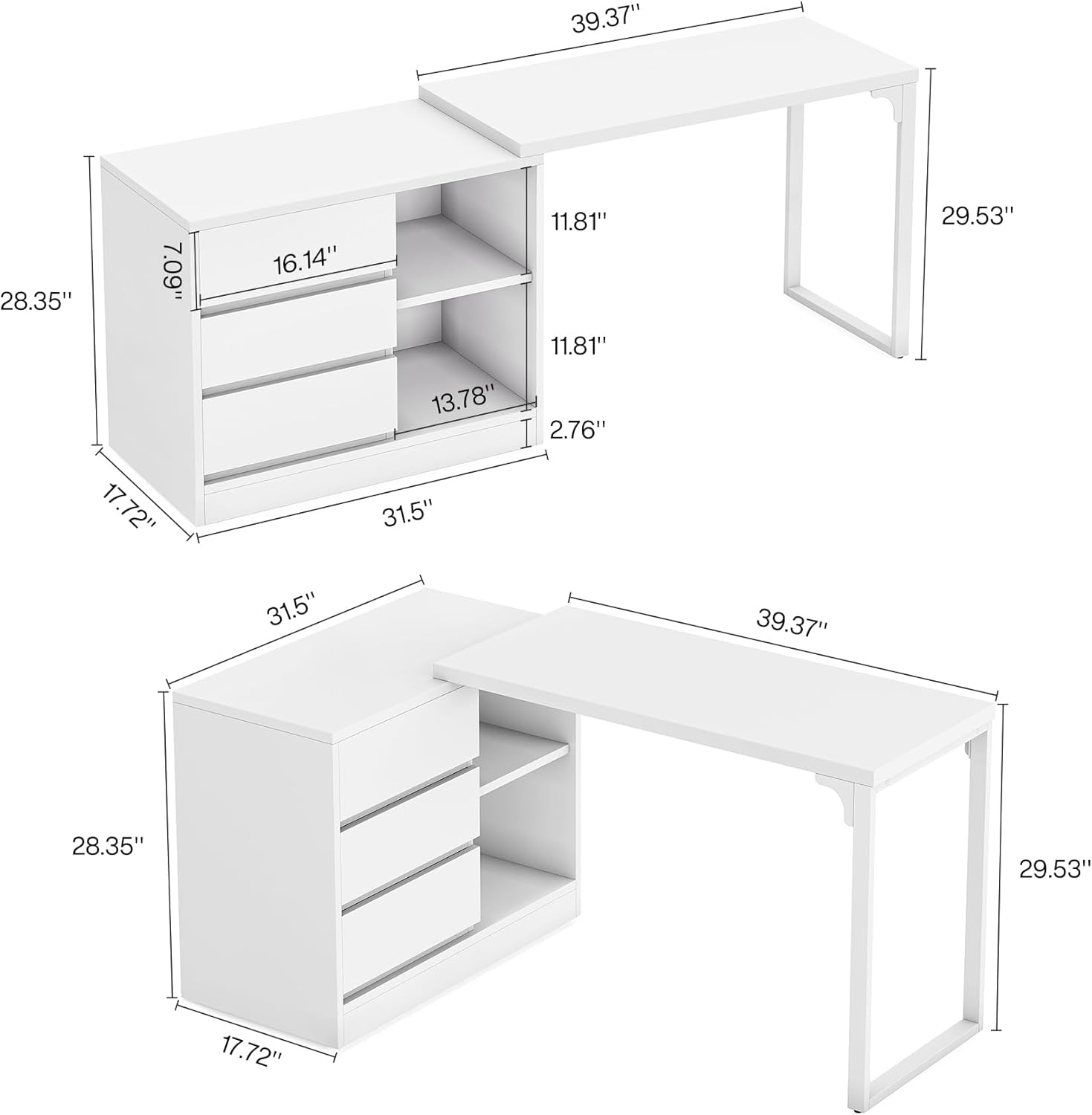 L-Shaped Computer Desk, Reversible Corner Desk With Drawer Cabinet