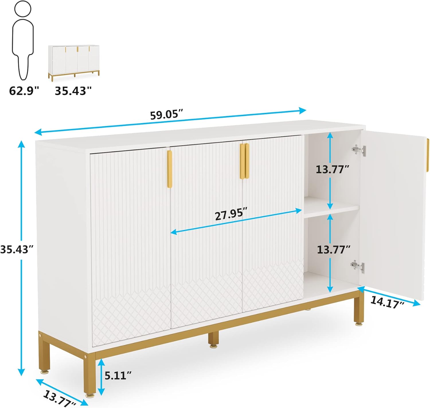 Modern Sideboard Buffet, 59" Luxury Buffet Storage Cabinet with 4 Doors
