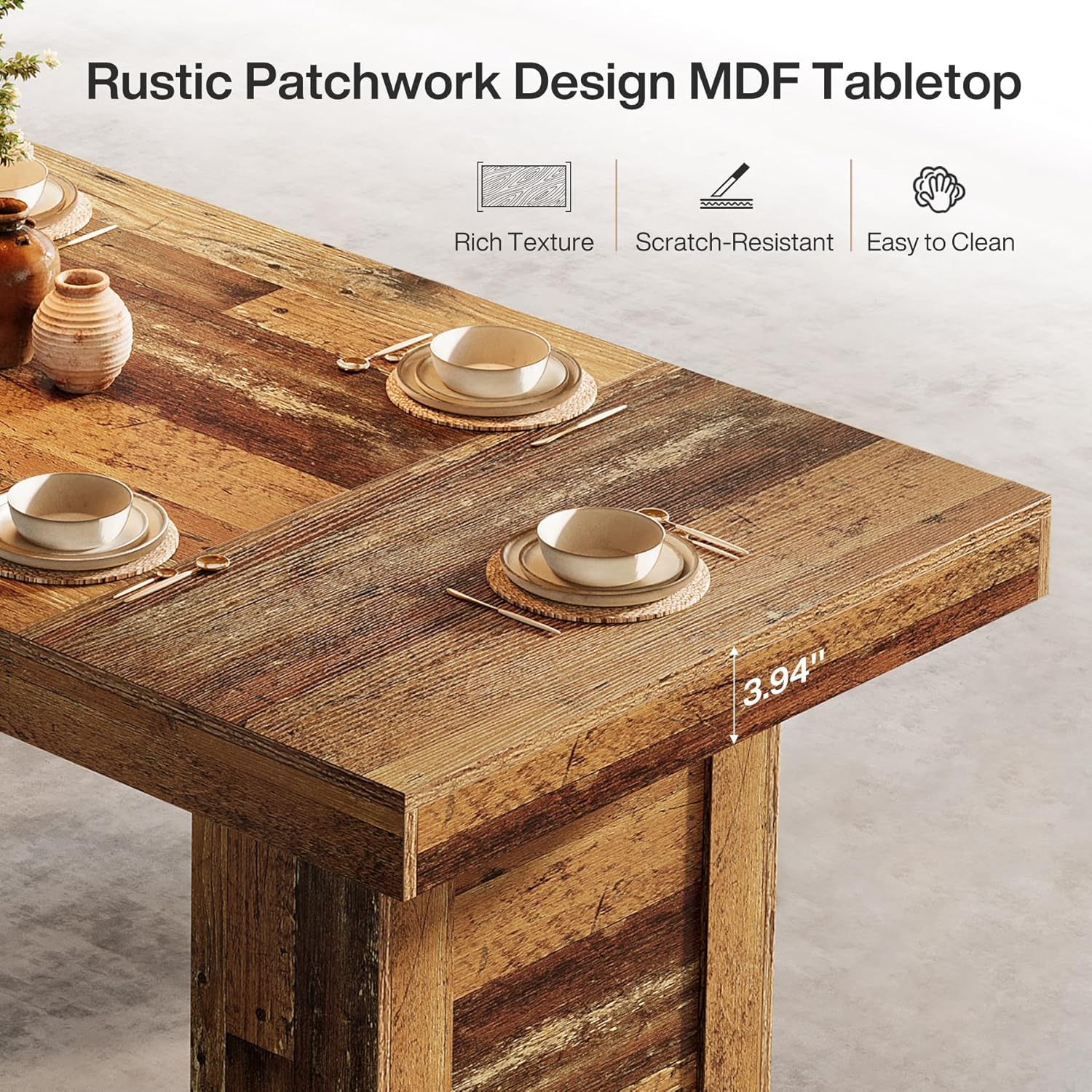 63" Dining Table, Rectangle Farmhouse Kitchen Dinner Table for 6 People Tribesigns