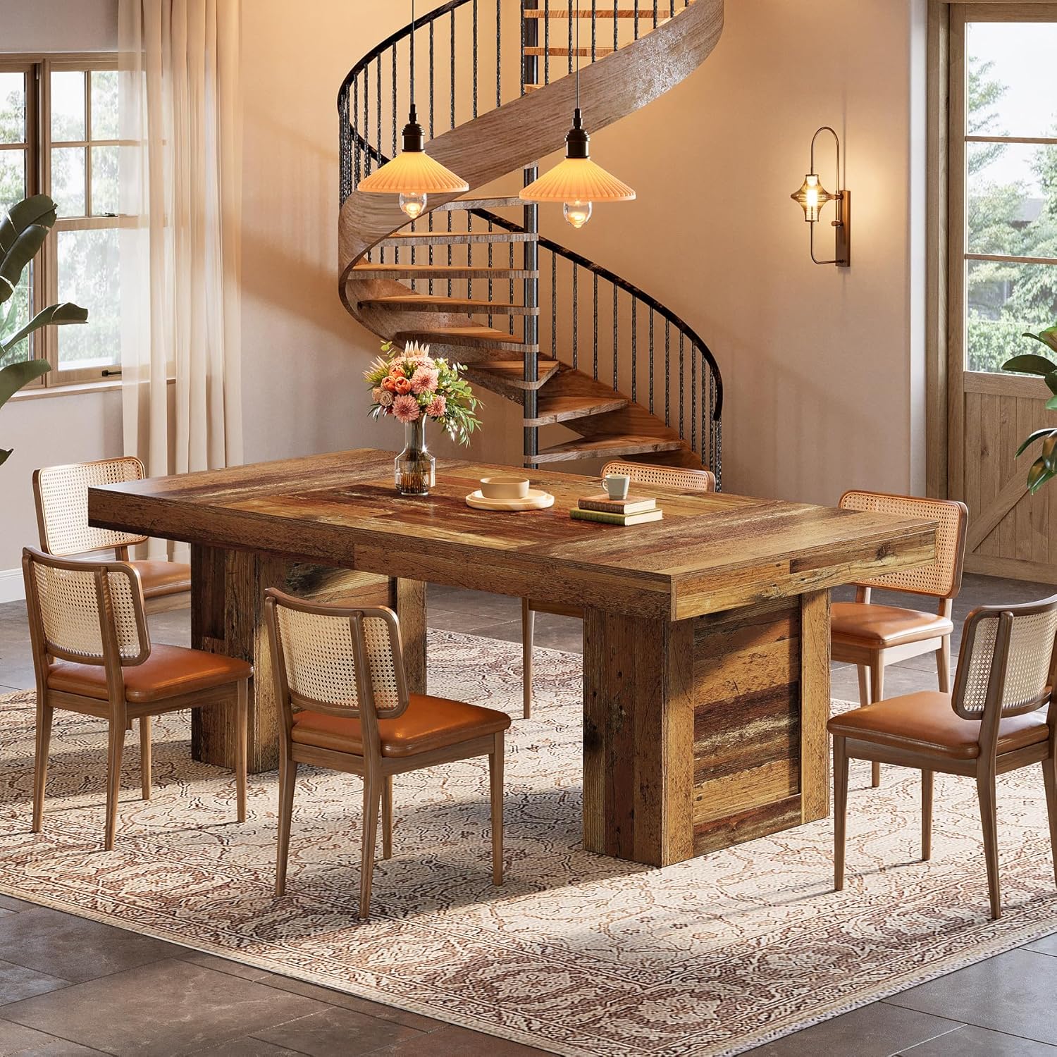63" Dining Table, Rectangle Farmhouse Kitchen Dinner Table for 6 People Tribesigns