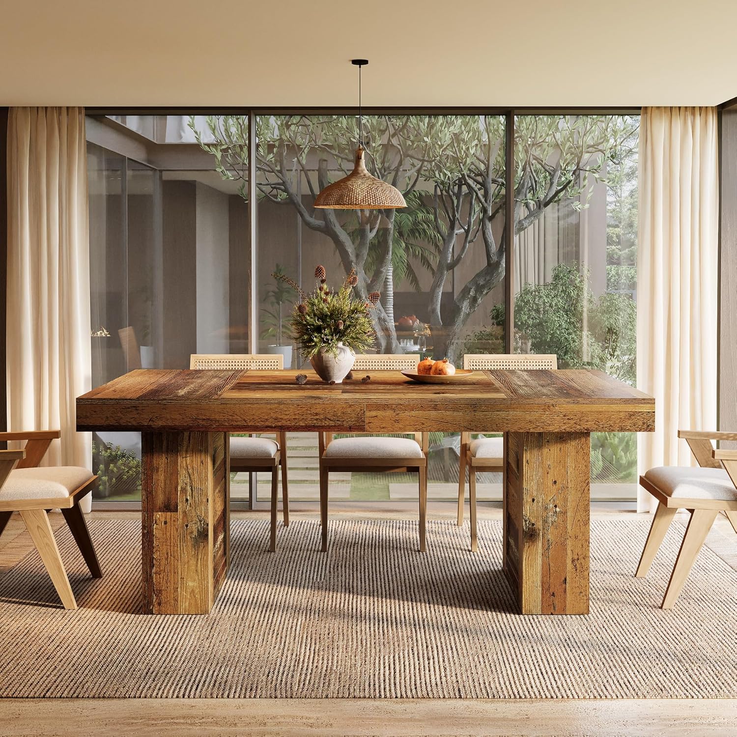 63" Dining Table, Rectangle Farmhouse Kitchen Dinner Table for 6 People Tribesigns