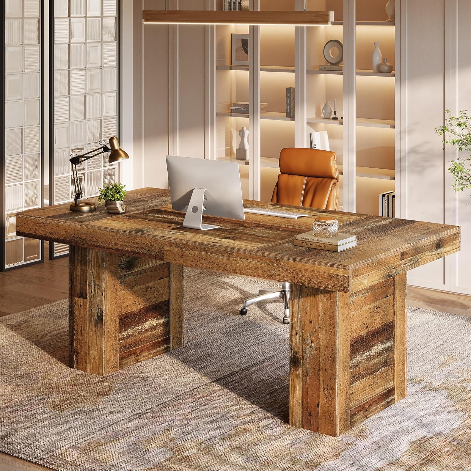 63" Executive Desk, Large Wooden Office Computer Desk with Heavy Duty Legs Tribesigns