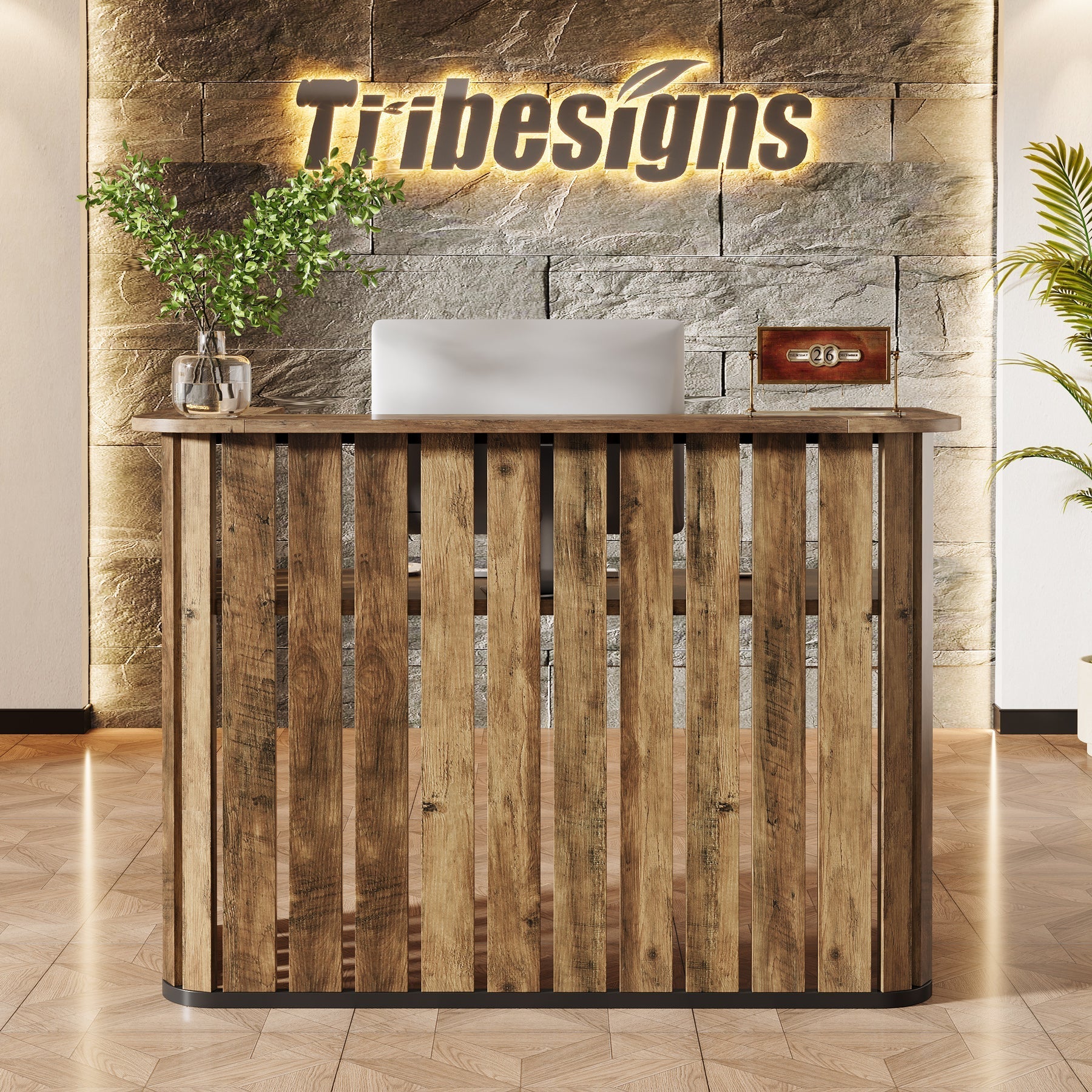 63" Reception Desk, U - Shaped Front Desk with Counter Tribesigns
