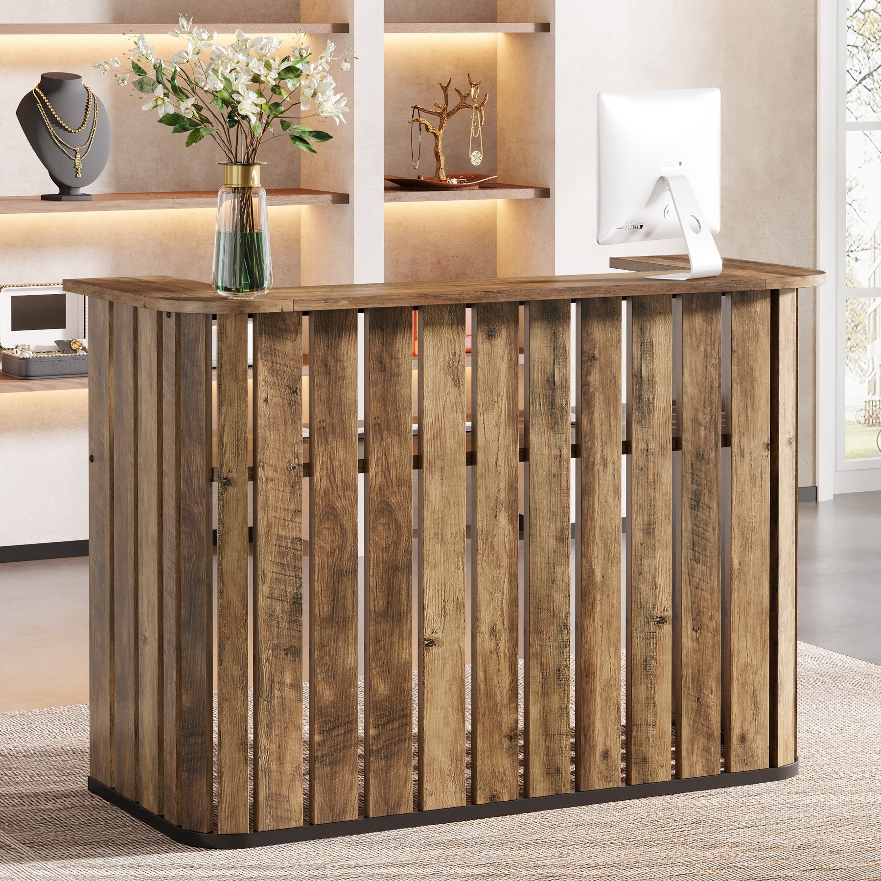 63" Reception Desk, U - Shaped Front Desk with Counter Tribesigns