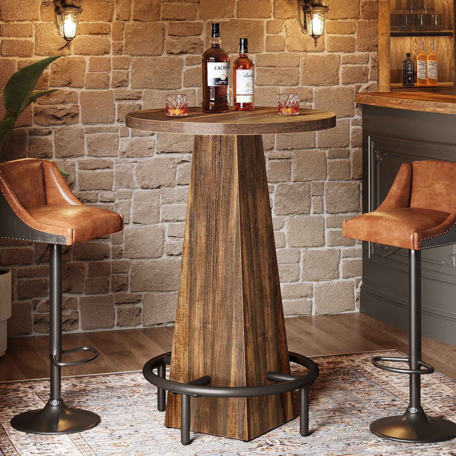 Round Bar Table, 37.4" High Pub Table for Dining Room (Only Table)