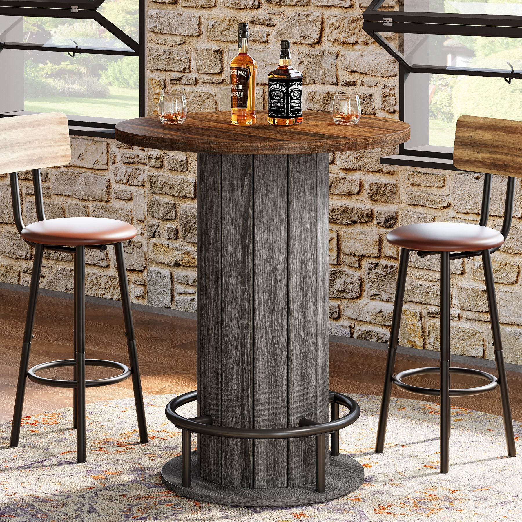 31" Bar Table, Round Bistro Pub Table with Footrest for Dining Coffee Cocktail