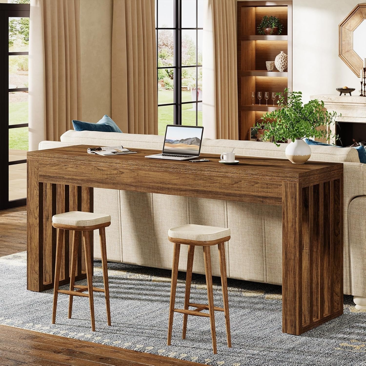 63" Bar Table, Farmhouse Counter Height Pub Dining Table for Bistro