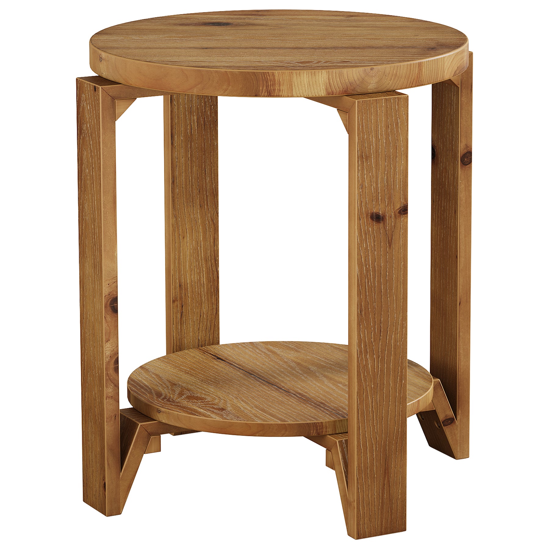 Solid Wood End Table, 2-Tier Round Side Table Nightstand for Living Room, Bedroom
