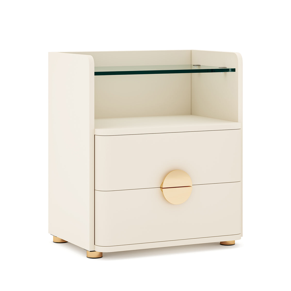2-Drawer Nightstand, Modern Bedside Table with Open Shelf for Bedroom