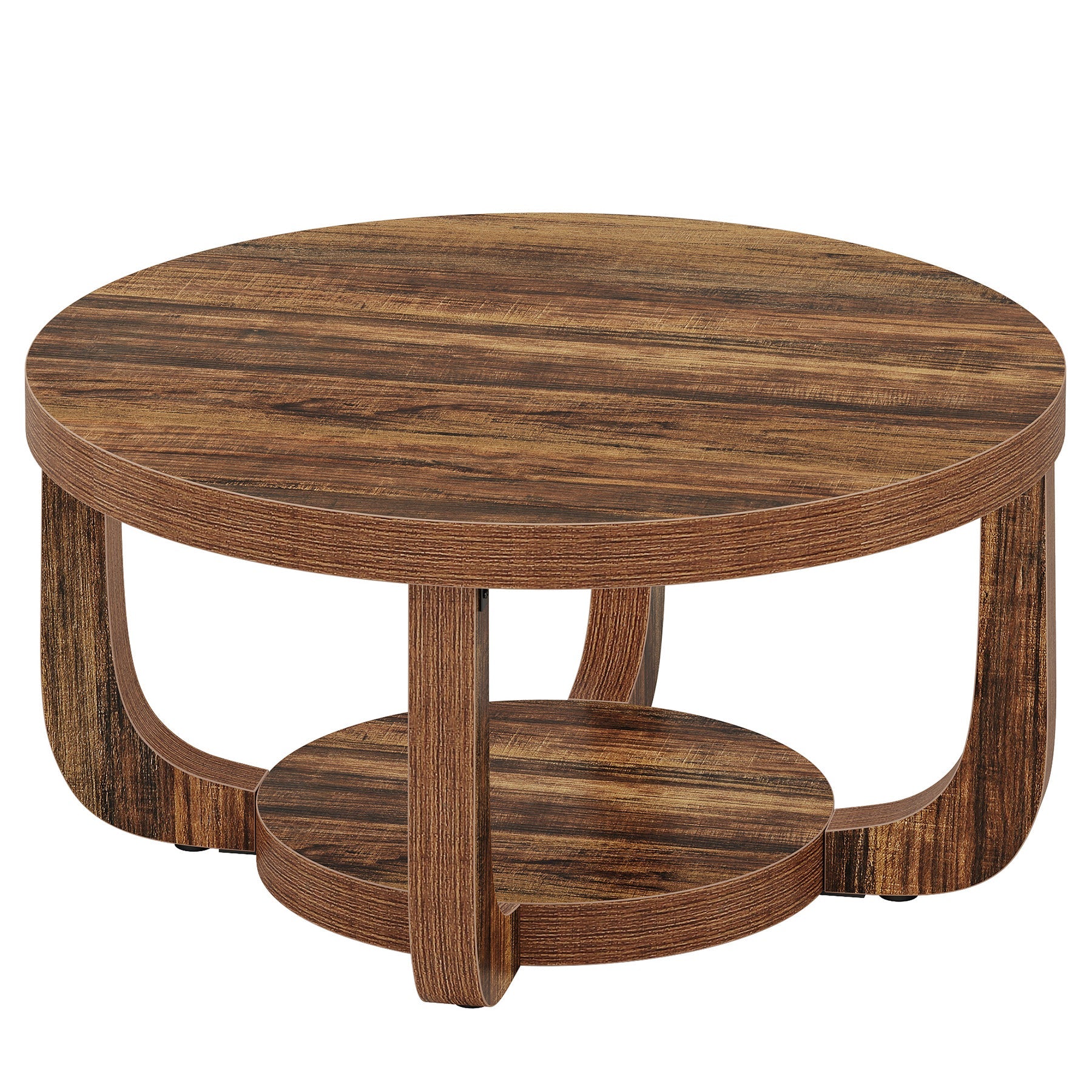 31.5" Round Coffee Table, Modern 2-Tier Circle Center Table with Storage
