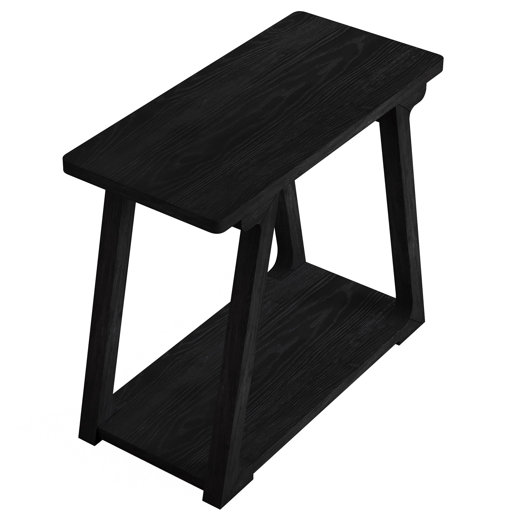 Solid Wood End Table, Narrow Side Table Nightstand with 2-Tier Storage