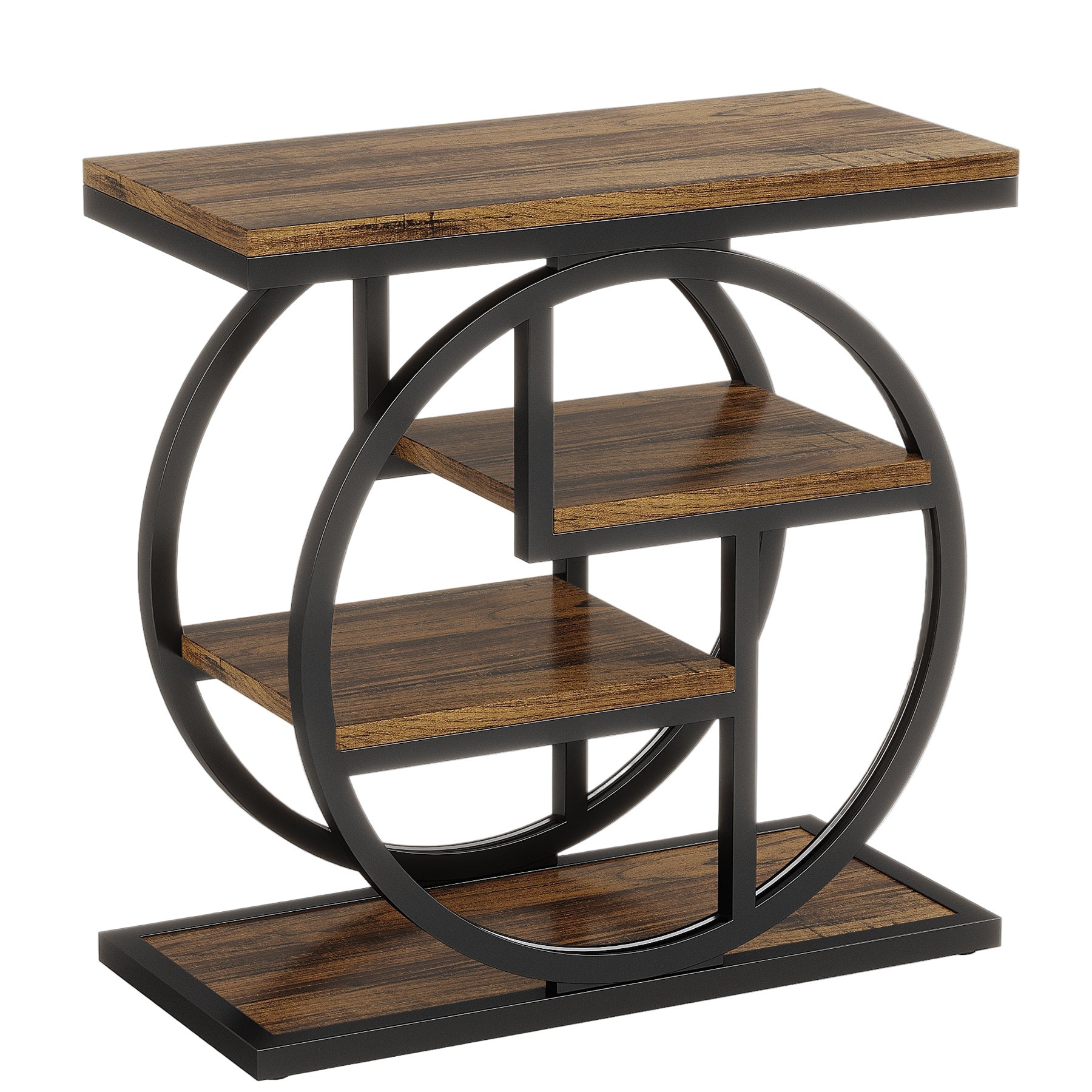 Wood End Table, 4-Tier Side Table with Storage Shelves