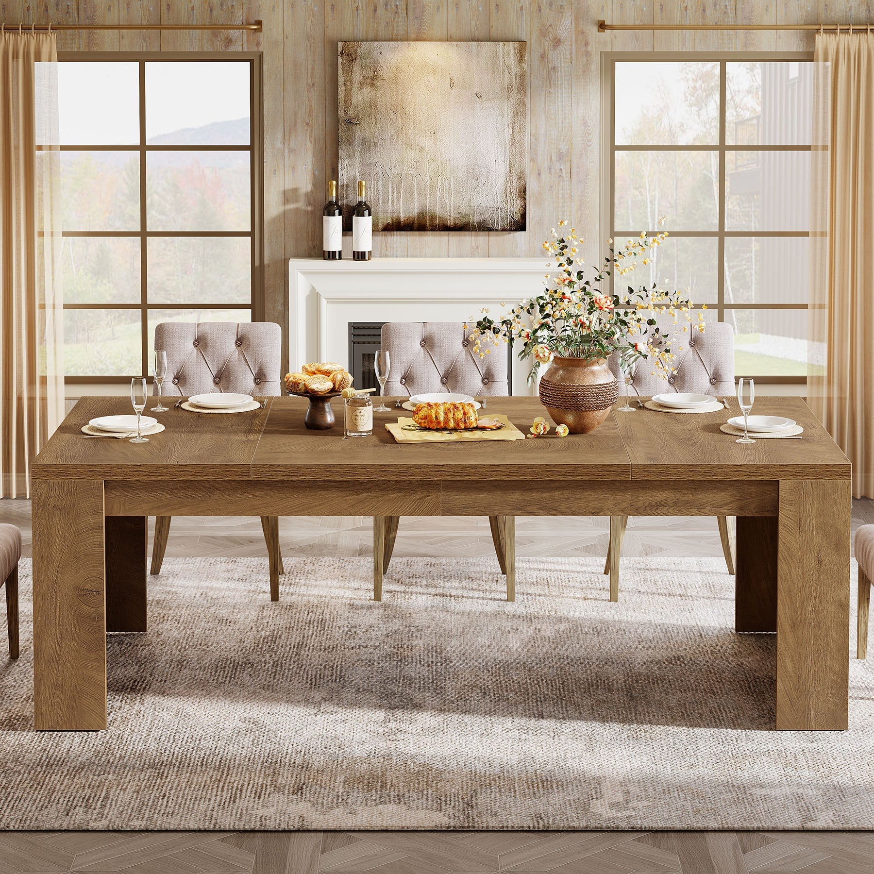 70.87" Dining Table, Rectangular Kitchen Table with Sturdy Frame for 6-8