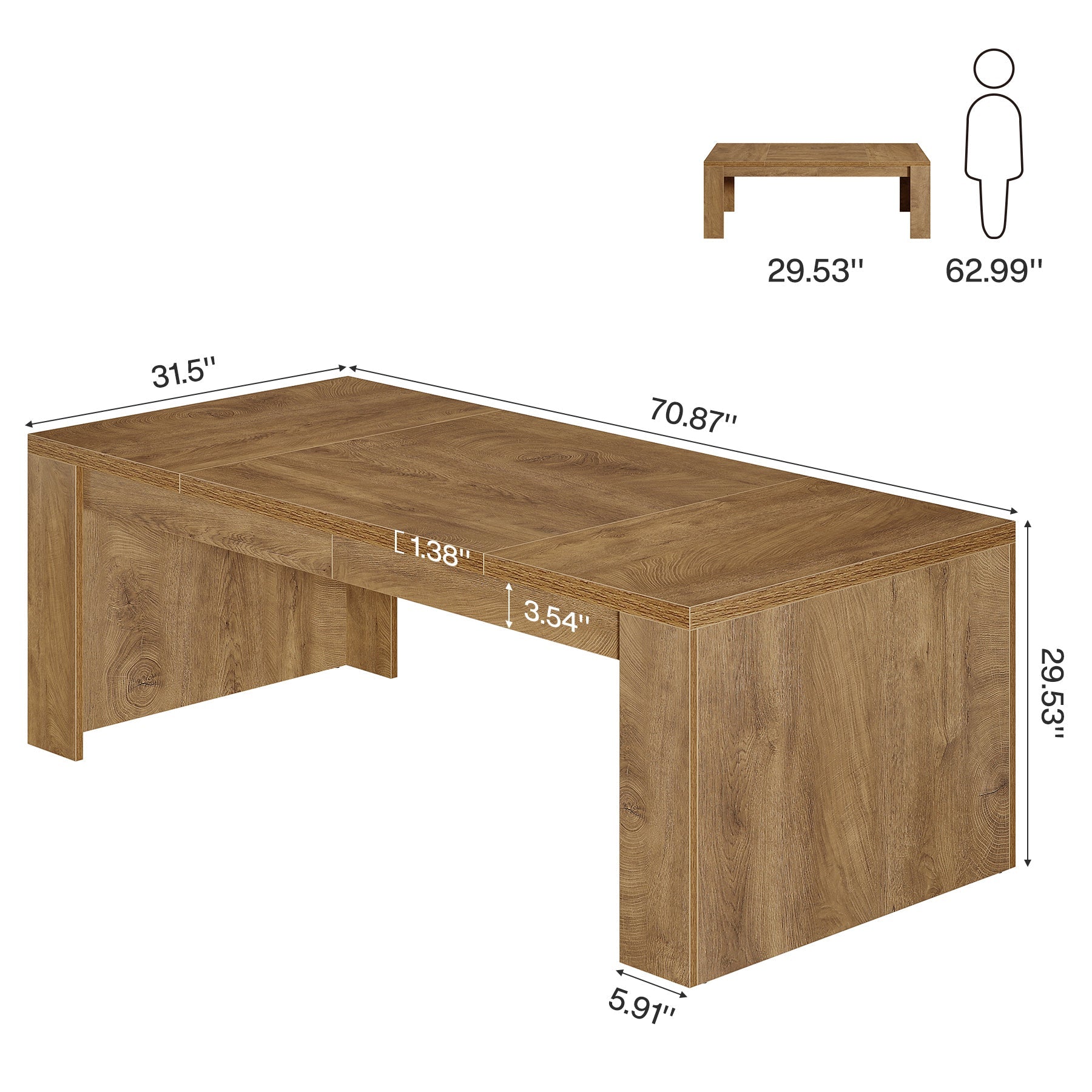 70.87" Executive Desk, Farmhouse Computer Desk with Double Pedestal Legs