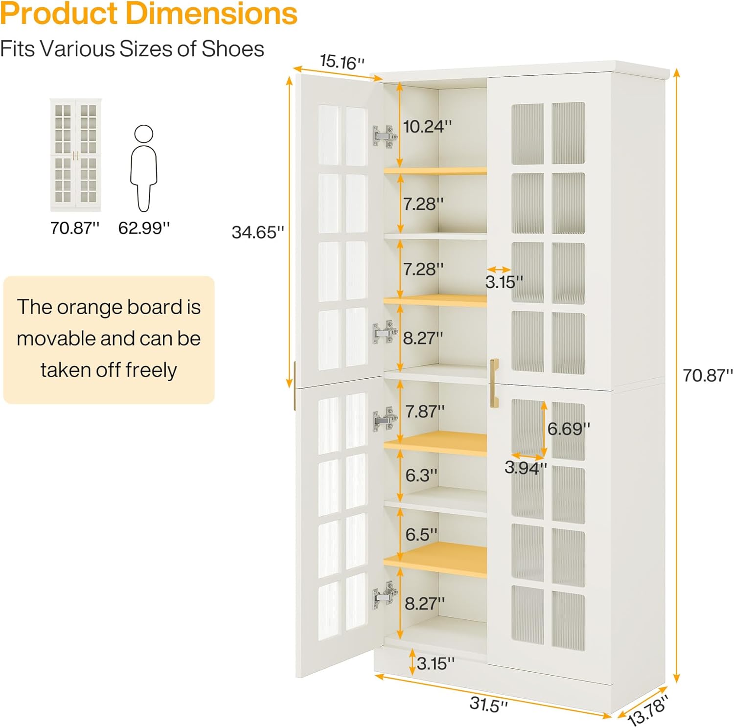 71" Shoe Cabinet, 8-tier Shoe Storage Racks With Adjustable Shelves
