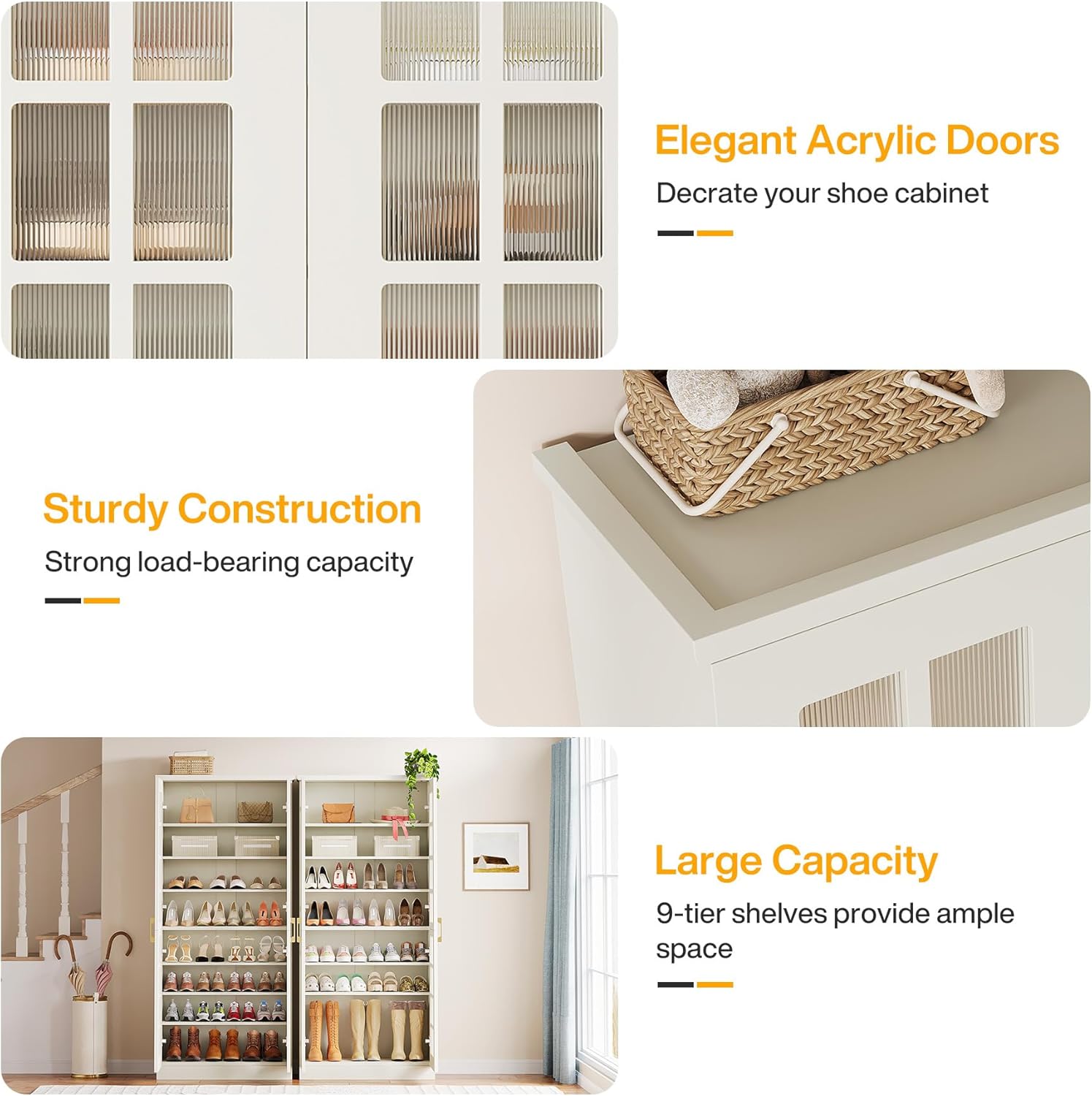 Modern Shoe Cabinet, 8-Tier Shoe Storage Racks With Adjustable Shelves